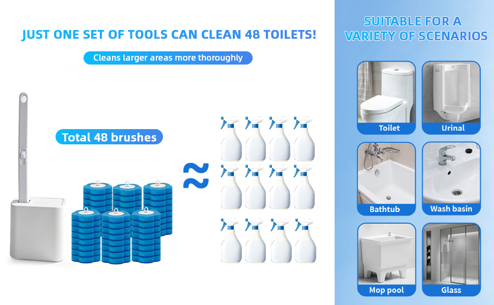 Multi-purpose bathroom cleaner, toilet brush value pack, versatile household cleaning kit.