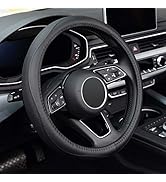 KAFEEK Steering Wheel Cover, Universal 15 inch, Microfiber Leather, Anti-Slip, Odorless, Black Lines