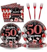96 Pcs 50th Birthday Plates and Napkins Party Supplies 50 Years Old Birthday Party Tableware Set ...