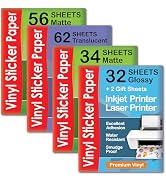 Premium Printable Vinyl Sticker Paper Matte for Inkjet Printer 34 sheets + Vinyl Sticker Paper Gl...