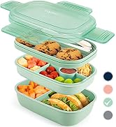 Caperci Stackable Bento Box Adult Lunch Box - 3 Layers All-in-One Lunch Containers with Multiple ...