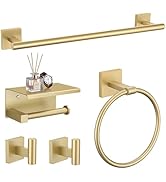 TURS 5-Pieces Brushed Gold Bathroom Hardware Set 23.6 Inch SUS304 Stainless Steel Towel Bar Set W...