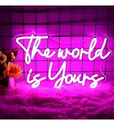 Neonawall The World Is Yours Neon Signs, Pink Led Neon Light for Wall Decor,Light Up Sign for hap...