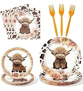 G1ngtar 96Pcs Highland Cow Party Plates Supplies Farmhouse Cow Cattle Party Tableware Decorations...