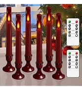 Lezonic Flameless Windows Candles Battery Operated with Timer Remote, 6Pcs Red Acrylic Flameless ...