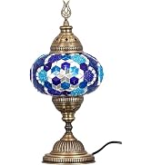 RETRAGO HOME DECOR Turkish Moroccan Mosaic Table Lamp Blue, Colorful Glass Mosaics, Tiffany Style...