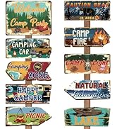 Hooqict 20 Pieces Camping Party Decorations Camping Themed Party Directional Signs for Summer Cam...