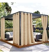 SpaceDresser Outdoor Curtains for Patio Waterproof, 2 Panels Non-See-Through Linen Curtains with ...
