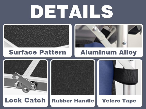DETAILS: Surface Pattern / Aluminum Alloy / Lock Catch / Rubber Handle / Velcro Tape