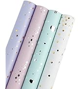 LaRibbons Wrapping Paper Roll - Hearts/Polka Dots/Stars (2 Kinds) Design for Birthday, Mother Day...