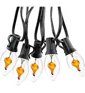 C7 Halloween Flicker Flame String Lights, 25Ft Outdoor Halloween Decoration Lights with C7 Clear ...