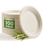 Goodluck 6 Inch Natural Compostable Plates 100 Pack, 100% FSC Certified Unbleached Bagasse Paper ...