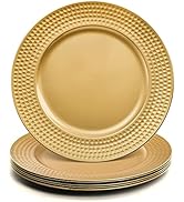 Nicunom 12 Pack Gold Charger Plates, 13 Inch Round Charger Plates with Hammered Rim, Plastic Char...