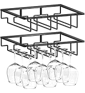 Wtiujhg Wine Glass Rack, 2 Pack Under Cabinet Stemware Rack Wine Glass Holder, 3 Rows Black Metal...