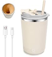 Yummy Sam Self Stirring Coffee Mug with Silicone Straw, 13.5 Oz Rechargeable Milk Coffee Mixing C...