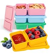 MACTANO 10 OZ Silicone Snack Containers with Lids, 4 Pack Reusable Double Compartment Snack Pack ...