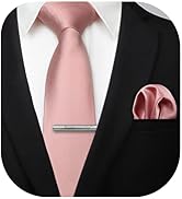 HISDERN Mens Ties Solid Color Wedding Ties and Pocket Square Neckties Clip Sets Business Formal S...