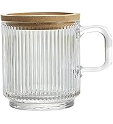 Lysenn Clear Glass Coffee Mug with Lid - Premium Classical Vertical Stripes Glass Tea Cup - for |...