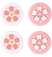 GORGECRAFT 4Pcs Pink Joycon Button Covers Silicone Cherry Flower Joystick Silicone Thumb Grip Cap...