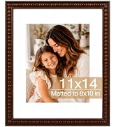 QOTIB Solid Wood 11x14 Picture Frame Beaded Frame with 8x10 Mat, Rustic Vintage 11 by 14 Photo Fr...