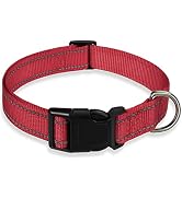 Reflective Dog Collar with Buckle Adjustable Safety Nylon Collars for Small Medium Large Dogs, Red S