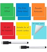 Reusable Dry Erase Sticky Notes, Dry Erase Stickers Labels, 12 PCS 4"x4" Removable Whiteboard Sti...