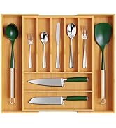 oridom Large Premium Bamboo Silverware Organizer - Expandable Drawer Organizer & Utensil Organize...