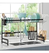 MAJALiS Over Sink Dish Drainer Drying Rack, 2 Tier Stainless Steel Dish Rack Over Sink Sink Lengt...