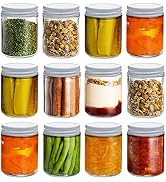 Suwimut 12 Pack 9 Ounce Glass Mason Canning Jars, Straight Sided Clear Glass Jars Storage Contain...