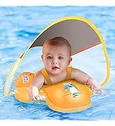 Baby Pool Float with Canopy UPF50+ Sun Protection, no flip Over Inflatable Baby Float for Baby 3-...