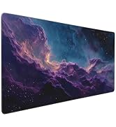 Large Gaming Mouse Pad with Purple Cloud Design, 35.4x15.7 Inch Extended Desk Mat, Soft Cloth Sur...