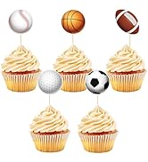 Hooqict 40Pcs Sports Cupcake Toppers Football Soccer Basketball Baseball Golf Ball Cake Topper De...