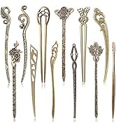 12 Pieces Chinese Women Hair Sticks, AUHOKY 12 Styles Vintage Bronze Decorative Hair Pin Chopstic...