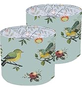 PRESSINART 2Pcs Bird Drum Lamp Shade Lampshade Covers Fabric Vintge Bird Floral Printed Linen Rou...