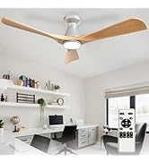 Depuley 52-Inch Ceiling Fans with Lights: Wood 3 Blade Flush Mount Low Profile Ceiling Fan for Be...