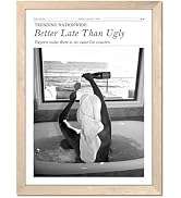 Framed Newspaper Canvas Wall Art, “Better Late Than Ugly” Black and White Poster Print, Trendy Ba...
