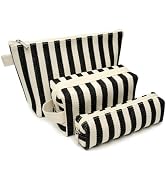 Beayuva 3 Pcs Makeup Bag Set Striped Canvas Purse Cosmetic Bag For Women Travel Toiletry Pouch Or...