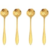 Gold Rose Coffee Spoons Set of 4 | Stainless Steel Espresso Teaspoons | Rose-Shaped Bowl | Mini S...