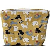 HAPPYHEIDI Canvas Pouch Travel Organizer, Brown Cats, Cotton Blend, Animal Print, Zipper Closure,...