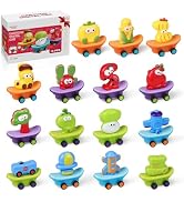 Givzan 15 Pcs Vegetable Number Toy Cars – Early Math Learning Set with Numbers & Symbols, Push & ...