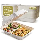 brheez Disposable Clamshell To-Go Containers – Bagasse Fiber Containers with Lids f...