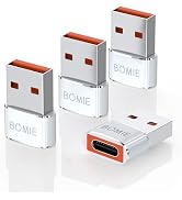 BOMIE USB to USB C Adapter 4 Pack,PD27W/66W/QC100W Fast Charging 480Mbps Data Transfer,Type-c Fem...