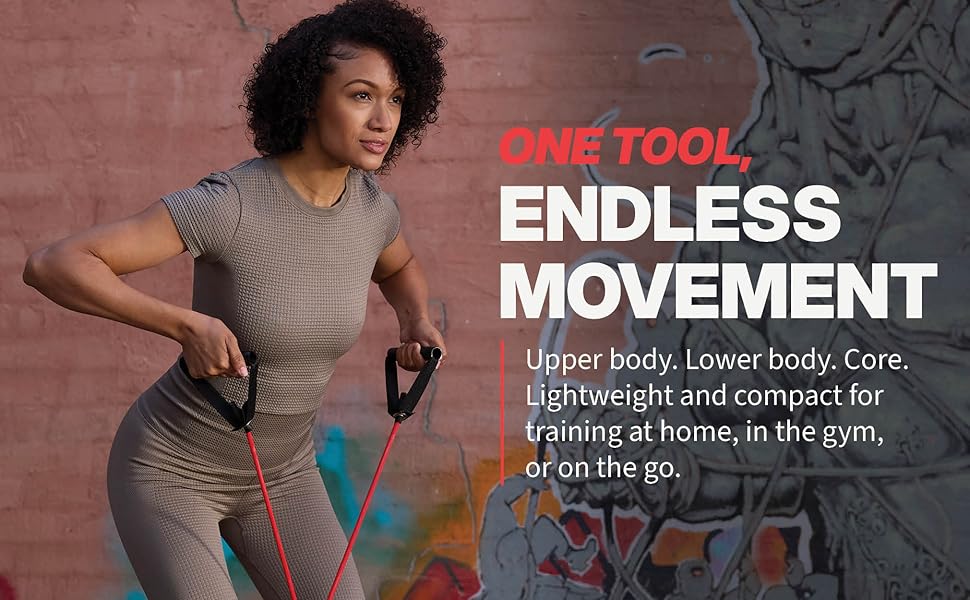 Woman performing resistance band exercise with SPRI Xertube for full body workout