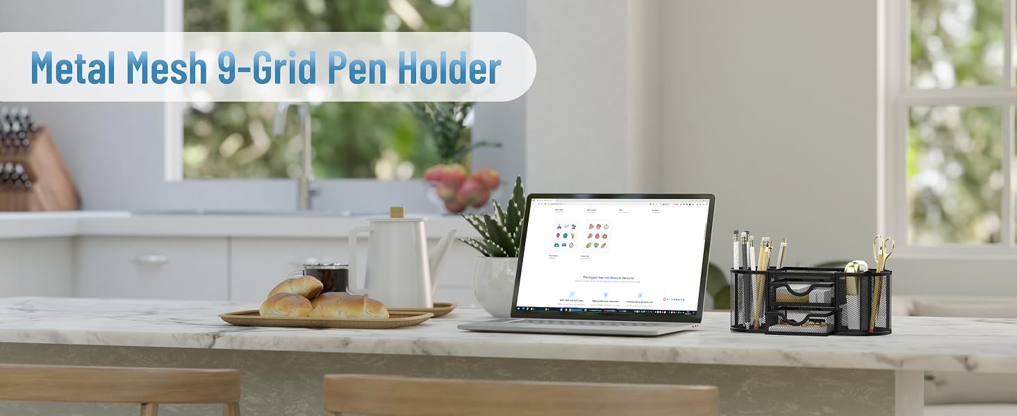 Elegance in Organization,Black Metal Mesh 9 Grid Pen Holder