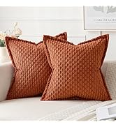 MIULEE Rust Throw Pillow Covers 18x18 Inch Pack of 2 Soft Corduroy Pillow Covers Decorative Strip...