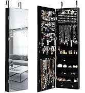 Giantex Wall Door Mounted Jewelry Armoire Cabinet with 47.5"H Full Length Mirror, 2 LEDs Lockable...