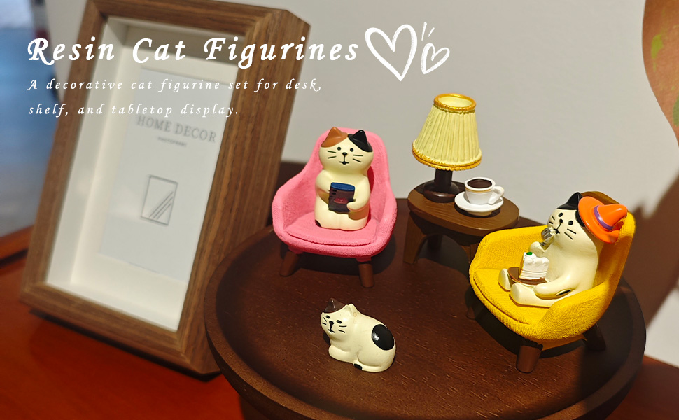 cat figurines with sofa and lamp,6-piece collection,durable resin,vibrant colors,collectible,