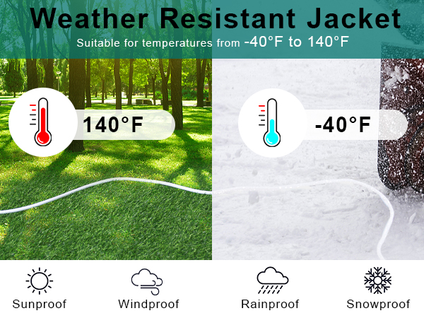 White Outdoor Extension Cord - SJTW 16AWG Weatherproof Grounded 3Prong Extension Cord