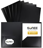 SUNEE 2 Pocket Folders (6/Pack, Black) Heavy Duty Plastic Folders with Pockets Fit Letter-Size Pa...