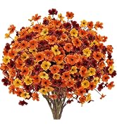 24 Bundles Fall Artificial Flowers for Outdoors Fall Decor UV Resistant | No Fade Faux Mums Silk ...